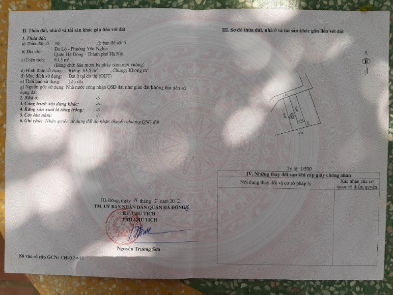 Bán lô đất diện tích là 64m2, thuộc ngõ 1105,Quang Trung, tổ 3 Phường Yên Nghĩa