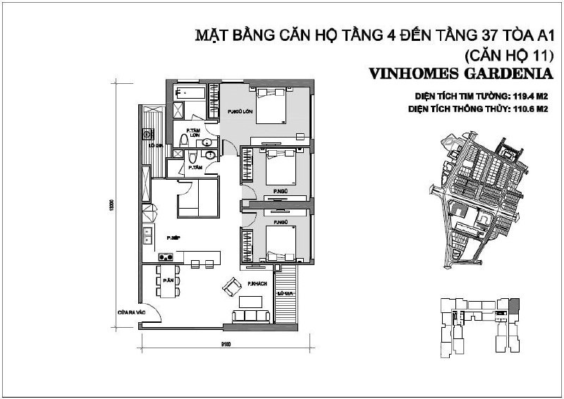 Bán căn góc 3 phòng ngủ đẹp nhất dự án Vinhomes Gardenia