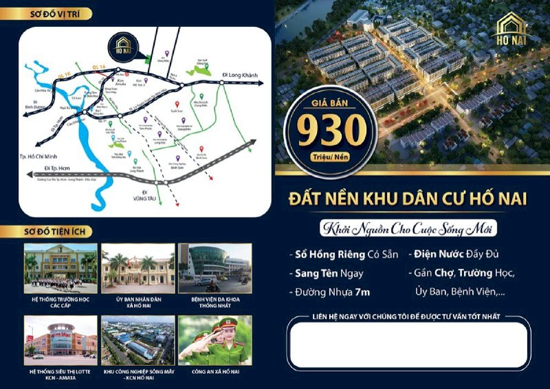 Bán đất HỐ NAI gần công viên 30/4 sổ sẵn thổ cư hết đất giá 990tr