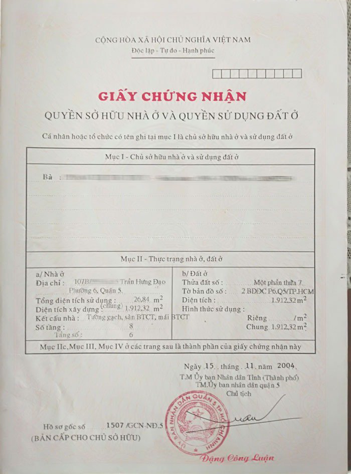 Bán căn hộ chung cư ngay trung tâm Q5 chính chủ