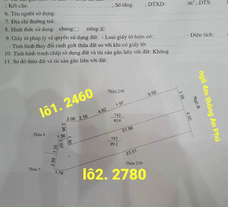 Bán đất mặt ngõ 323 Bình Lộc, ph Tân Bình, TP HD, 80.6m2, mt 4m, ngõ ô tô tránh, giá tốt