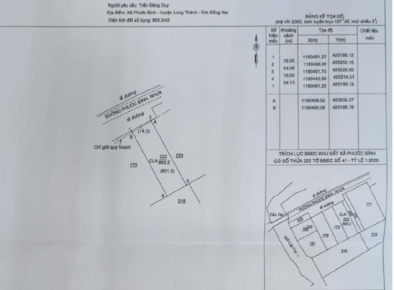 Mặt tiền đường Phước Bình 1135m2, Chỉ 12 tỷ, phía Nam sân bay Long Thành