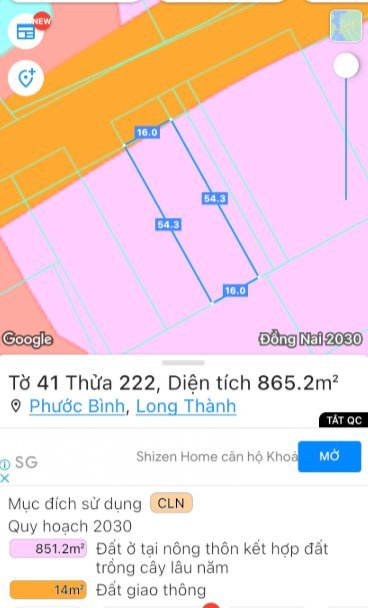 Mặt tiền đường Phước Bình 1135m2, Chỉ 12 tỷ, phía Nam sân bay Long Thành