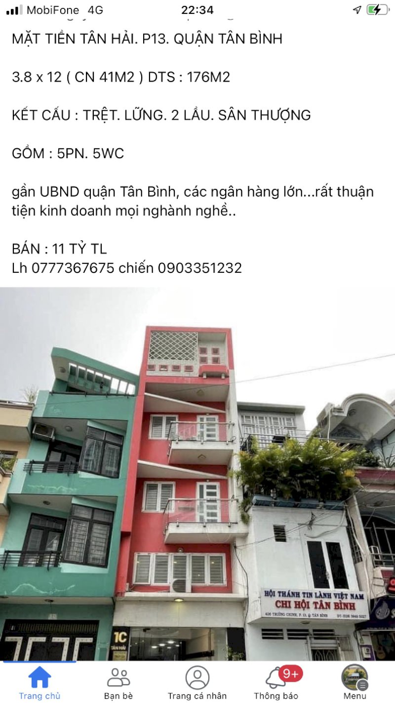 Nhà mặt tiền Tân Hải quận Tân bình cần bán gấp