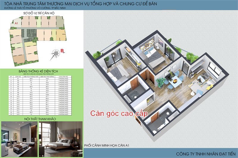 Căn góc 2 ngủ chung cư cao cấp Bắc Ninh