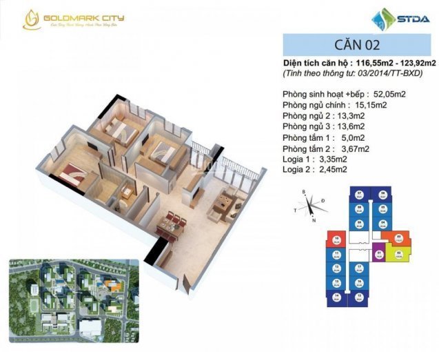 Căn hộ số 02 toà nhà Ruby 2 chung cư Goldmark City