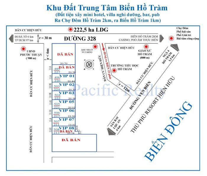 Đất ở Hồ Tràm, Phước Thuận, Xuyên Mộc, BR-VT, sát biển 11x20 mặt tiền đường 6