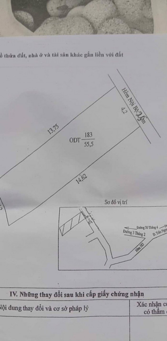 Bán nền hẻm 583 đương 30 tháng 4 55m2