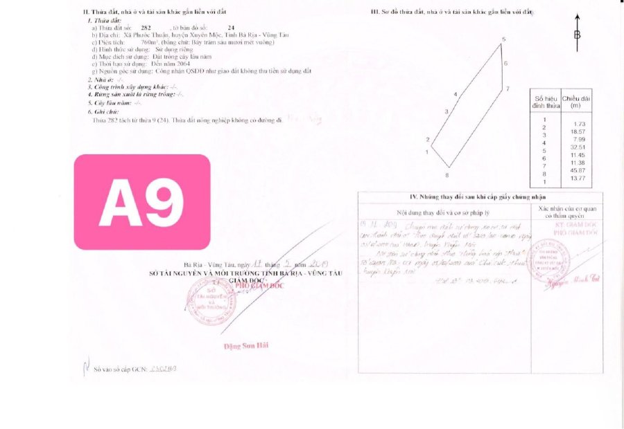 Bán đất thổ cư, sổ đỏ, đường 328, ở khu du lịch biển Hồ Tràm, Xuyên Mộc, DT 760m2, giá 3,6 triệu/m2