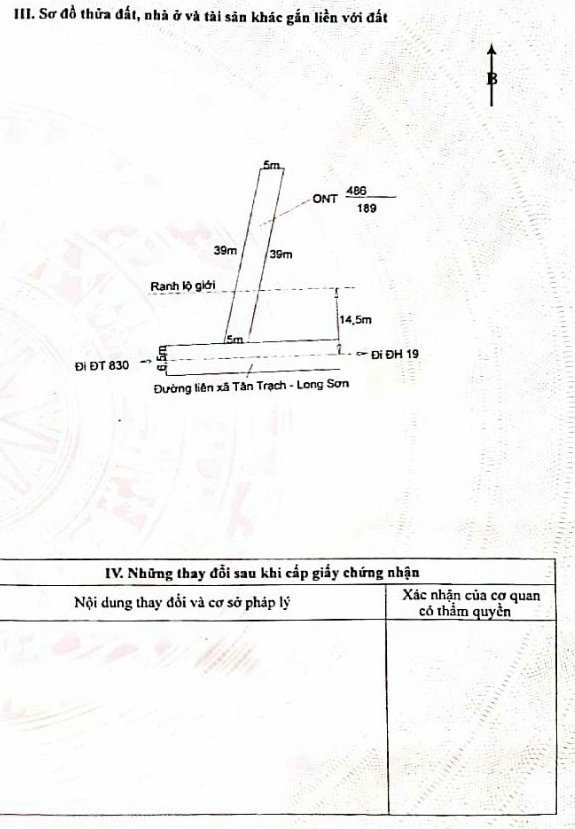 Thổ cư 5x39 mặt tiền đường liên xã Tân Trạch – Long Sơn