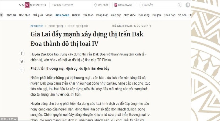 Khu đô thị thương mại dịch vụ kiểu mẫu TNR Stars Đăk Đoa, Gia Lai